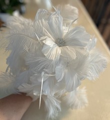 Custom Made White Feather Rhinestone Bridal Bouquet