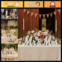 Wedding Table Sign – Mr & Mrs Wooden Letters Centerpieces Decor for Reception, C