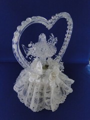 New Elegant Wedding Blown Glass with Heart, birdbath and birds Caketop #46