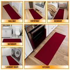 Solid Red Hallway Runner Rug 1’10″x6′ Non-Slip Rubber Backing Nylon Low Pile