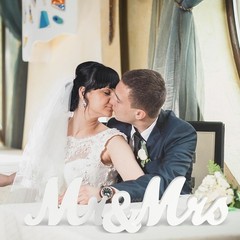 WHITE Glittered Wooden Mr & Mrs Freestanding Wedding Table DISPLAY SIGNS Party