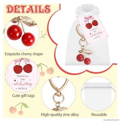 24 Cherry Keychain Party Favors with Organza Bags Thank You Cards Wedding Baby