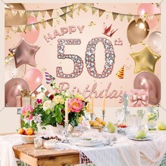 Happy 50th Birthday Decorations Backdrop Banner for Lady/Women Happy 50 Years…