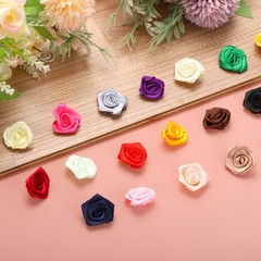 50pcs 3cm Ribbon Roses for Crafts Artificial Fabric Flowers Beige