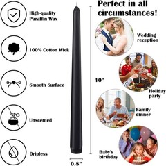14-Pack 10-Inch Black Taper Candles | Unscented & Dripless | 14 pack,