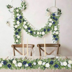 Betylifoy 2 Pack 6.2Ft Blue White Flower Garland Artificial 2PCS, Blue&white