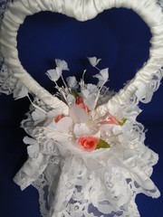 New Vintage Elegant Wedding Caketop with lace heart & pink roses #393