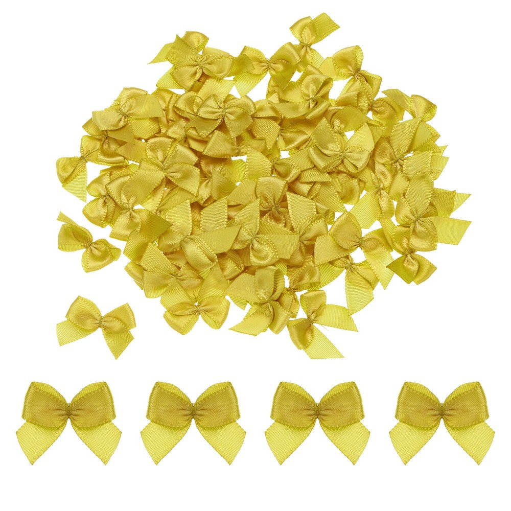150Pcs Mini Ribbon Bows 13″ Mini Fabric Satin Ribbon Gift Flower Bow Gold