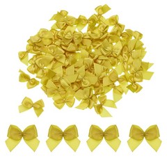 150Pcs Mini Ribbon Bows 13″ Mini Fabric Satin Ribbon Gift Flower Bow Gold