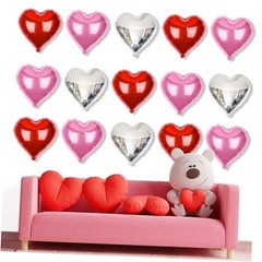Upgraded Pink Silver and Red Balloons – Pack of 15 – Heart Shaped Foil