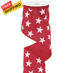 MEEDEE 4 Inch Patriotic Dupioni Wired Ribbon, 10 4 Inch, Red with White Stars