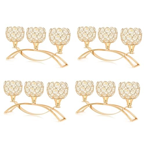 Crystal Tealight Candle Holder Centerpiece Home Decorative 4 Pieces Gold