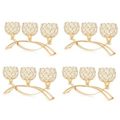Crystal Tealight Candle Holder Centerpiece Home Decorative 4 Pieces Gold