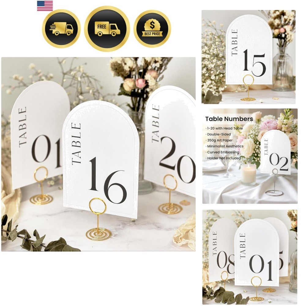 Minimalist Arch Wedding Table Numbers 1-20 with Head Table – 4×6 Inch | Textu…