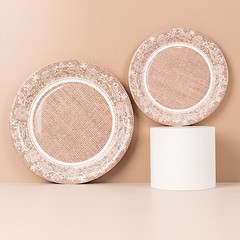 25 NATURAL 9″ Burlap Print Floral Lace Paper Dinner PLATES Party Events Supplies