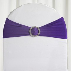 10 Purple Spandex CHAIR SASHES with Silver Round Buckles Wedding Decorations