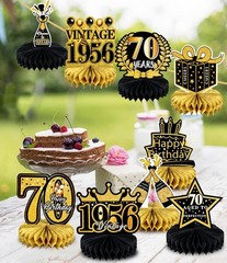 9 Pcs 70th Birthday Decoration for Men Women Happy 70th, 70th-black and Gold