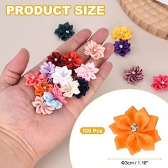 100Pcs Ribbon Flowers 1.2″ Fabric Flowers with Rhinestones Orange