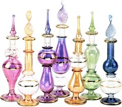 NileCart Egyptian Perfume Bottles Set Of 12 Size 4” Hand Blown Multi