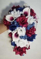 Burgundy Navy Blue White Rose Calla Lily Bridal Wedding Bouquet Accessories