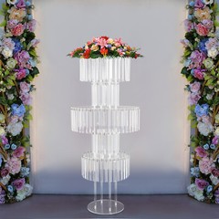 5-Tier Acrylic Flower Stand With Crystal Pendants 43.3 In Clear Wedding