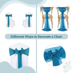MDS Pack of 50 Chiffon Chair Sashes Bows for Wedding Events 50 pcs Dark Teal