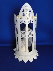 New Vintage Dark skin Bride & Groom chapel arch/cross Wedding Cake Top, # 298