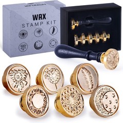 Hoppler Wax Seal Kit Having 6 PCS Wax Seal Stamp Heads, 1 PC Wood Handle Perf…
