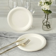 50 Round 7″ White Bagasse Sustainable Salad Plates Party Tableware Decoration