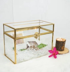 Gold Glass Wedding Card Box Envelope Holder w/ Slot & Feet Party Centerpiece