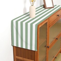 Buxiuer Sage Green and White Cabana Striped Table 13″ x 108″,