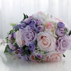 Cascading Wedding Bridal Bouquet Waterfall Artificial Purple Rose Holding Flower
