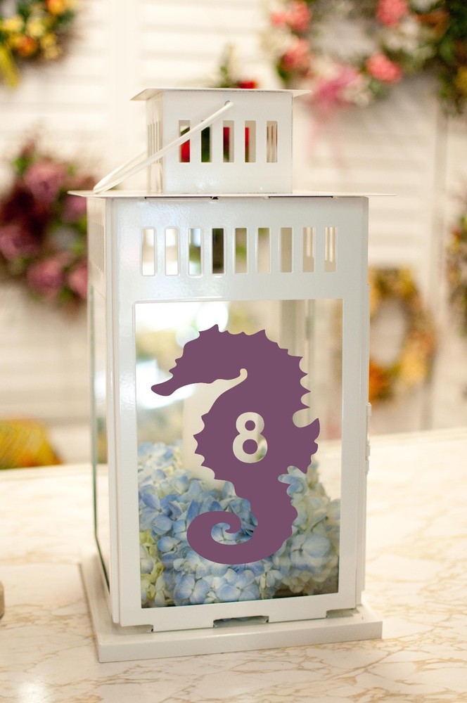 Seahorse Beach Wedding Table Numbers 1-10, 15, 20, or 25 Vinyl Sticker Decals