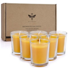 Pure Beeswax Votive Candles-6 Pack Natural Votives Set in Glass Jar Yellow
