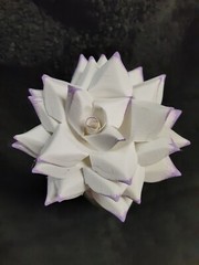 7 Handmade Paper Flowers on stems (White w/Purple tips) for Wedding, Valentine’s
