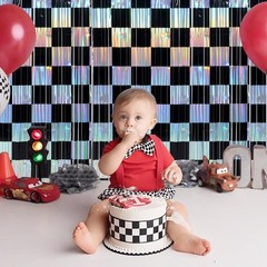 4 Pack 3.3Ft x 6.6Ft Race Car Checkered Foil Fringe Curtain Backdrop Decorati…