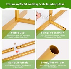 6.6FT Metal Arch Backdrop Background Stand Frame for Wedding Birthday Party Gold