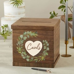 Rustic Brown Wood Wedding Card Box – Personalizable Heart – Gift Box Reception