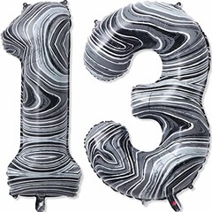 13 Balloon Number, 40 Inch Black Marble Foil Balloons Giant Marble Number 13