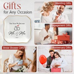 OASSIE Wedding Gifts for Couple 2025 – Mr & Mrs 4″x4″ Ceramic Jewelry Dish Tr…