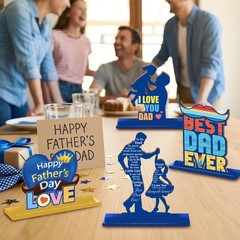 Fathers Day Table Decorations, 4 Pcs Happy Father Wooden Table…