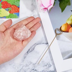 SUPERFINDINGS 2 Set Rose Quartz Crystal Stone Memo Holder Heart Iron Golden