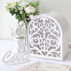 Wooden Gift Box for Reception, White Card Box with Hollow Window, Boho Gift E…