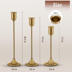 Candlestick Holders, Gold Metal Taper Candle Holders Set of 3, Brass