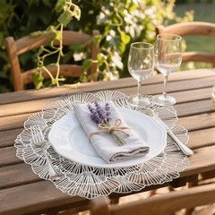 Round Placemats Set of 4 Flower Tablemats Vinyl Metallic Place Mats 4PCS Silver