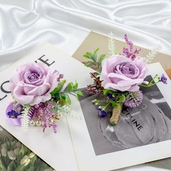 2-Pc Purple Silk Floral Corsage & Boutonniere Collection for Weddings & Proms