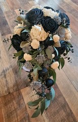Navy Dusty Blue White Bridal Bouquet Sola Wood Eucalyptus Cascade Bridesmaid