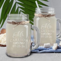 The Wedding Party Store, Mr and Mrs Mason Jar 2 Count (Pack of 1), Clear