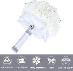 Artificial Foam Roses Bridal Bouquet with Rhinestones and Satin Ribbon