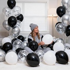Black and Silver Balloons – 60pcs 12″ Black and White Black White Sliver